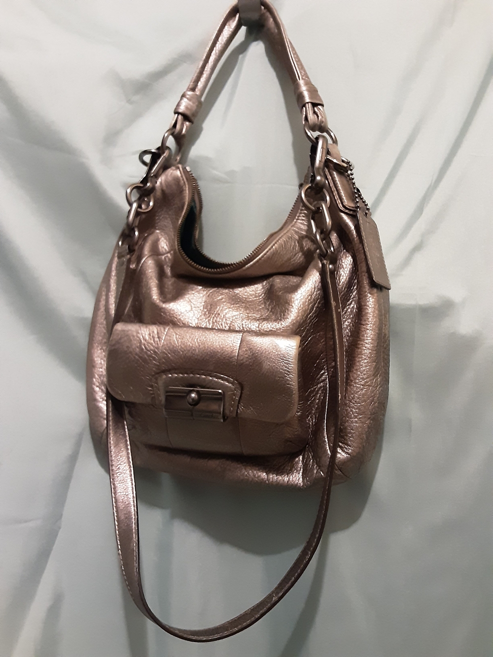 Coach Vintage Kristin Pewter Leather Hobo Bag With Shoulder Strap